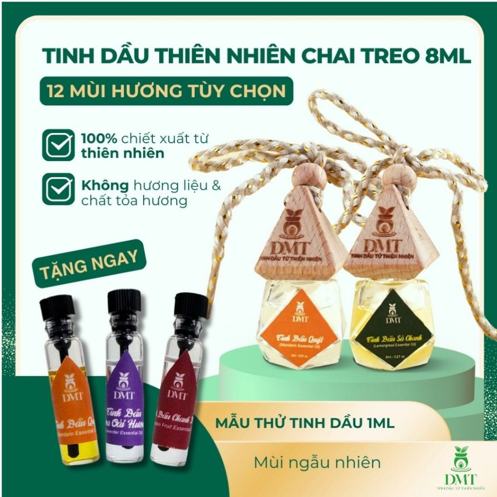 Tinh dầu treo DMT - treo xe, treo tủ quần áo, treo nhà vệ sinh - khử mùi, đuổi muỗi 8ml - 12 Mùi