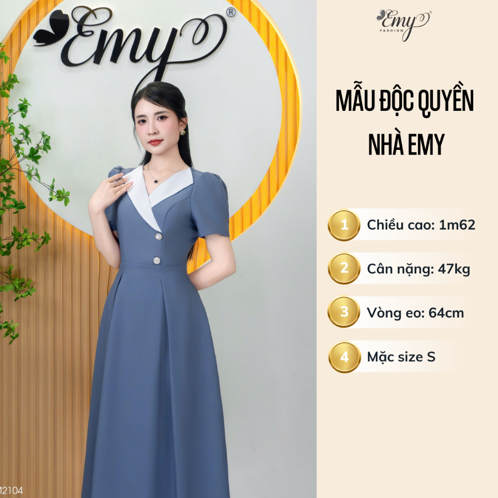 Ảnh Đầm Thiết Kế EMY Thời Trang Cao Cấp EM2104 Vải Cotton Lạnh Màu Xám Phối Trắng Sang Chảnh Đi Tiệc 2