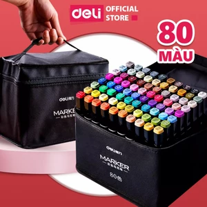 Bút Màu Dạ Marker 2 Đầu Chuyên Nghiệp Deli Kèm Túi Vải Vẽ Tranh Viết Calligraphy 30/40/60/80 Màu Đậm