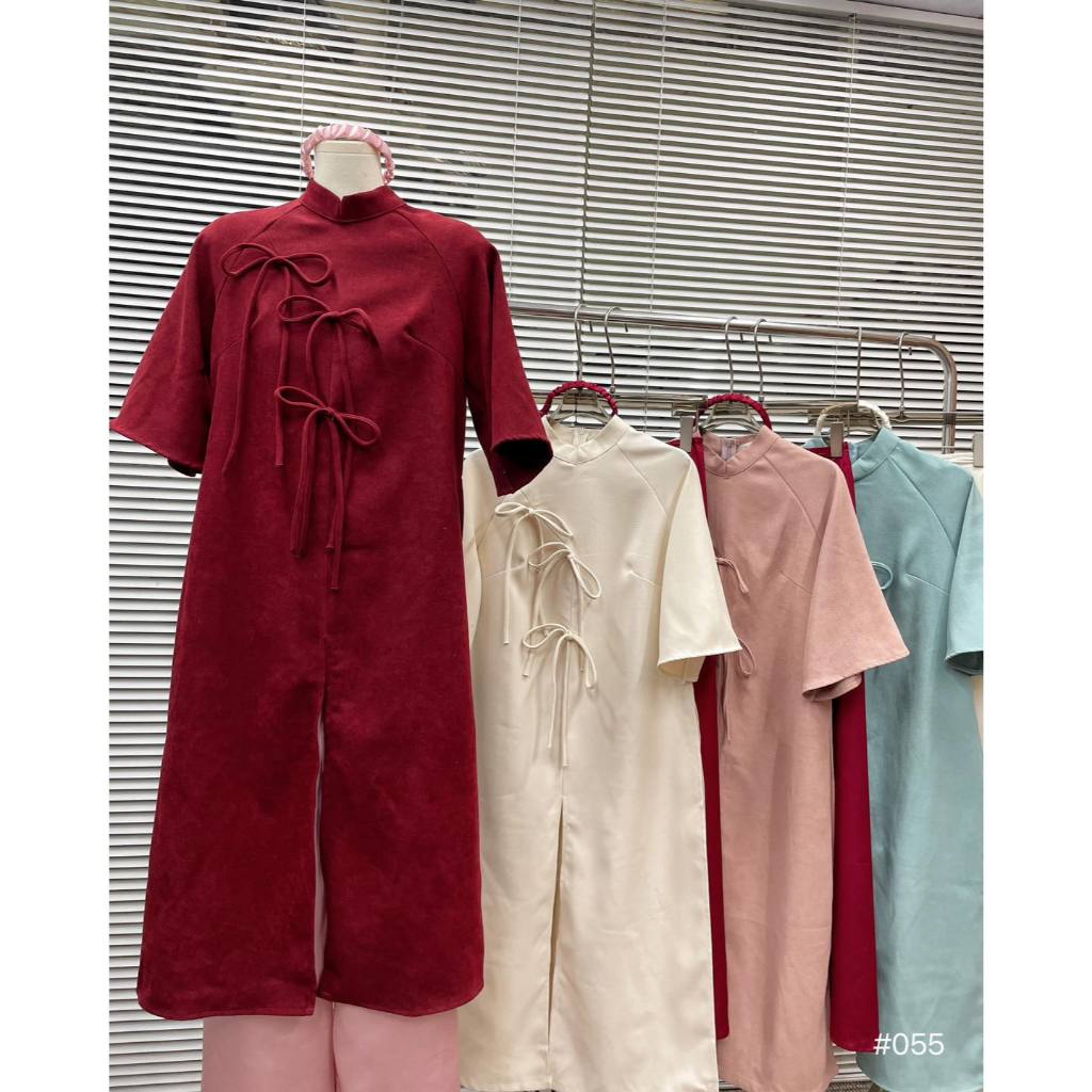 🍒 SET ÁO DÀI NHUNG 3 NƠ + QUẦN LỤA + CÀI TÓC SP020299 🔥𝐇𝐨𝐚̉ 𝐓𝐨̂́𝐜🔥 𝐌𝐄𝐎𝐈𝐍𝐃𝐀𝐇𝐎𝐔𝐒𝐄