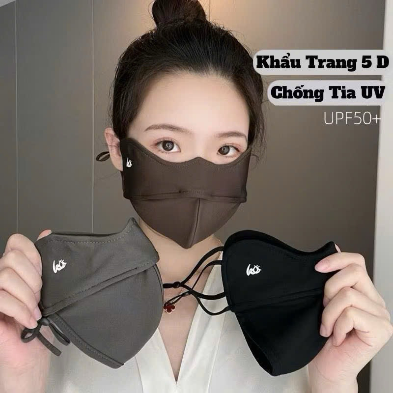 Khẩu trang vải chống nắng 5D ,dày 3 lớp có dây điều chỉnh