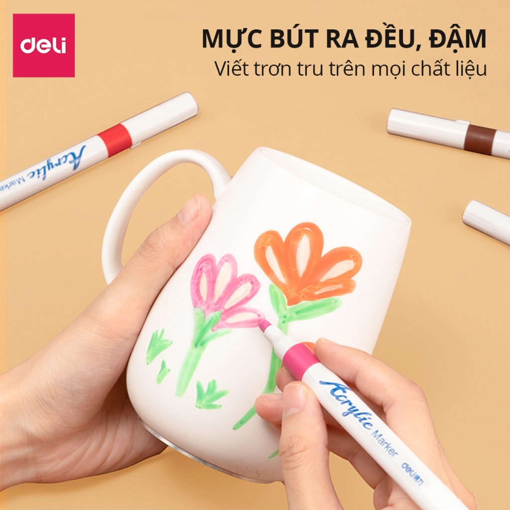 [120 Màu Tăng 80% Mực] Bút Sơn Acrylic Marker Tăng 80% Mực Deli Vẽ Viết Màu DIY Trên Nhiều Chất Liệu Màu Tươi Sáng