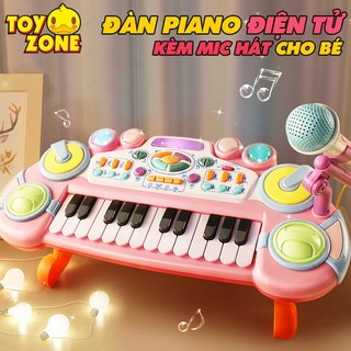 Đàn Piano Điện Tử Cho Bé 24 Phím Kèm Micro Và Chân Đế - Đồ Chơi Âm Nhạc Có Đèn, Nhiều Giai Điệu, Chuẩn Âm