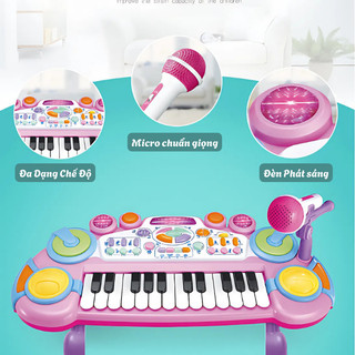 Đàn Piano Điện Tử Cho Bé 24 Phím Kèm Micro Và Chân Đế - Đồ Chơi Âm Nhạc Có Đèn, Nhiều Giai Điệu, Chuẩn Âm