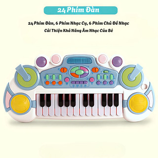 Đàn Piano Điện Tử Cho Bé 24 Phím Kèm Micro Và Chân Đế - Đồ Chơi Âm Nhạc Có Đèn, Nhiều Giai Điệu, Chuẩn Âm