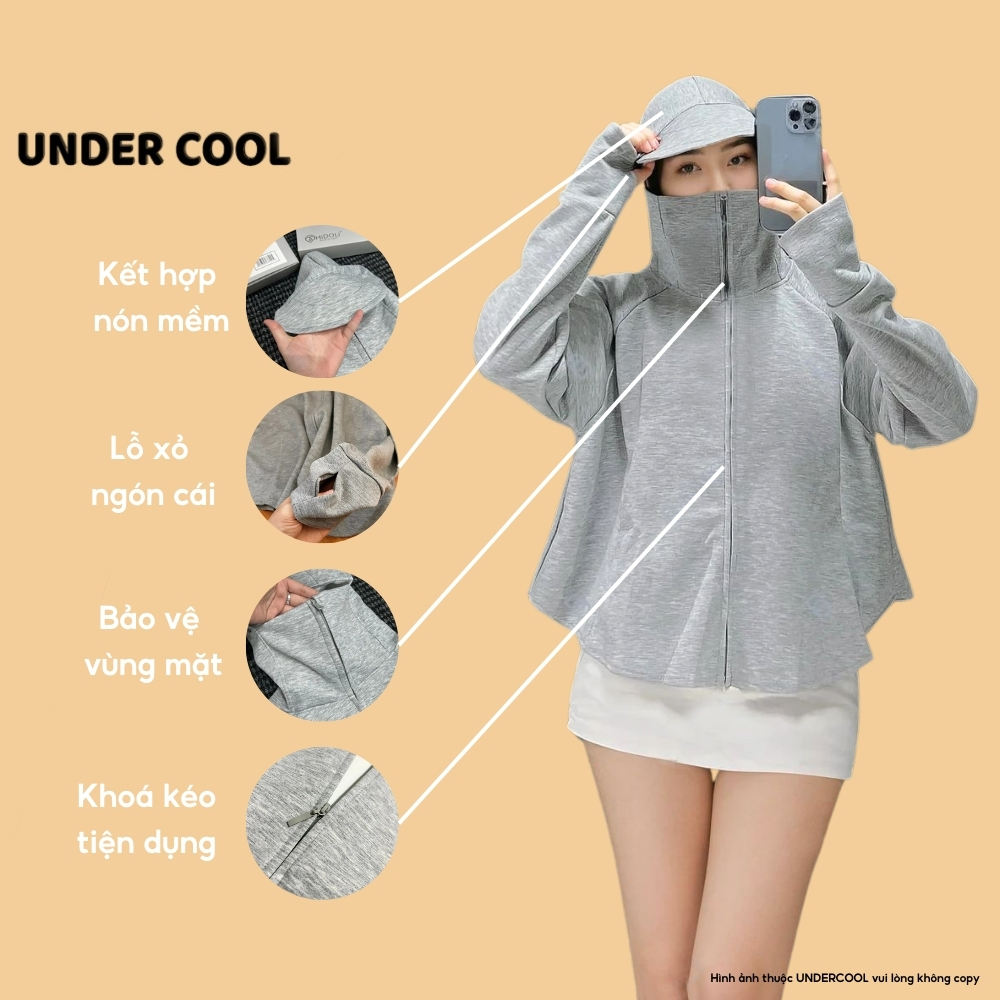 Áo Chống Nắng Cánh Dơi Nữ UNDERCOOL Chống Nắng UPF50+ Chống Tia UV Vành Mũ To Dáng Croptop Chất Umi Nỉ Co Giãn ACN05