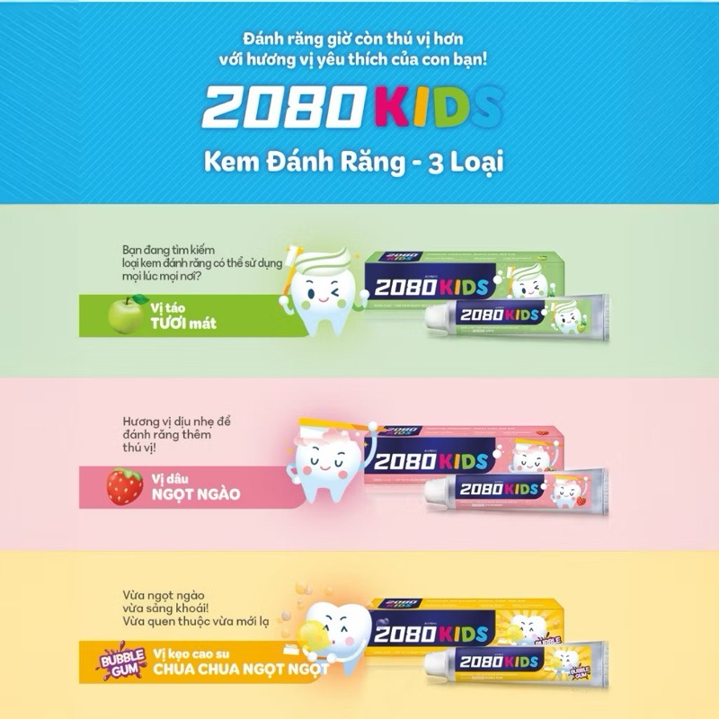 Kem Đánh Răng Trẻ Em Cao Cấp Hàn Quốc 2080 Kids Strawberry Dâu Tây/ Apple Táo 80g