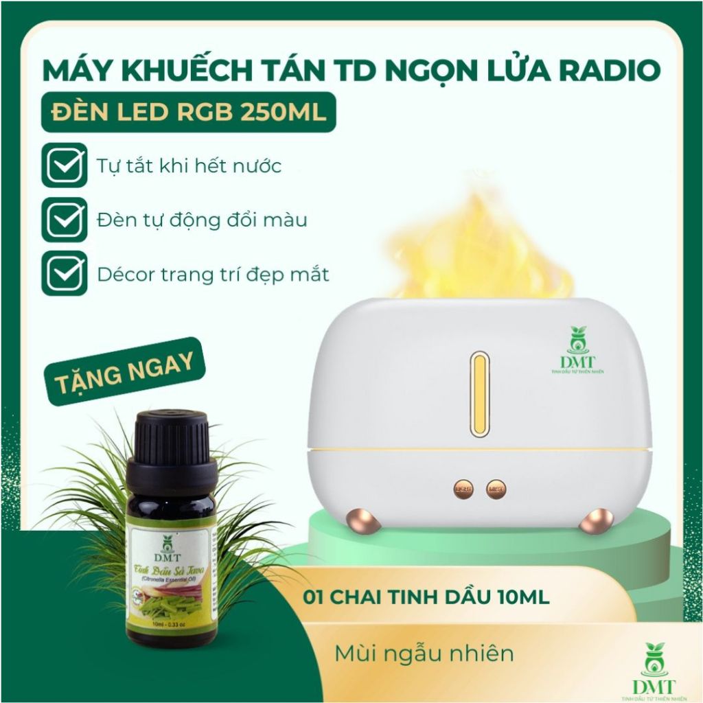 Máy xông tinh dầu phòng ngủ Ngọn Lửa Radio DMT- máy khuếch tán tinh dầu phòng ngủ dùng nước 250ml