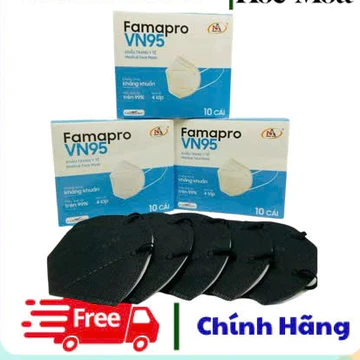 [VN95 (N95)- HỘP 10 CÁI Màu Đen] Khẩu trang y tế N95 Màu Đen kháng khuẩn 4 lớp Famapro VN95