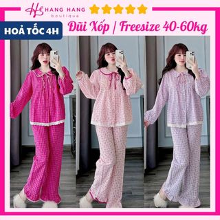 Đồ ngủ nữ 40-60kg, pijama dài tay cổ sen đũi lạnh mềm mát 60DD05, đồ bộ nữ đồ mặc nhà tiểu thư dễ thương