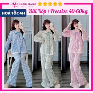 Đồ ngủ nữ 40-60kg, pijama dài tay cổ sen đũi lạnh mềm mát 60DD05, đồ bộ nữ đồ mặc nhà tiểu thư dễ thương