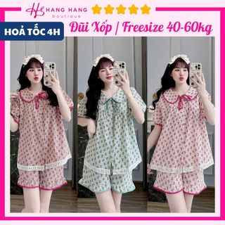 Đồ ngủ nữ 40-60kg, pijama đùi ngắn cổ sen đũi lạnh mềm mát 60CC15, đồ bộ nữ đồ mặc nhà tiểu thư caro dễ thương