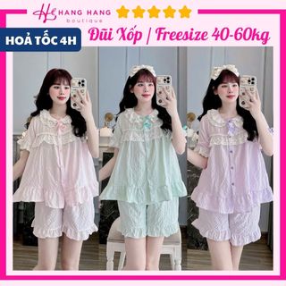 Đồ ngủ nữ 40-60kg, pijama đùi ngắn viền ren đũi xốp lạnh mềm mát 60CC21, đồ bộ nữ đồ mặc nhà tiểu thư trơn dễ thương
