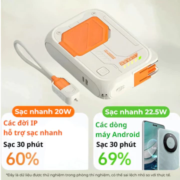 Sạc Dự Phòng Không Dây, Sạc Dự Phòng Kiêm Củ Sạc Công Suất 22,5W 20000mAh, Cam Kết Sạc Nhanh , Bảo Hành 12t