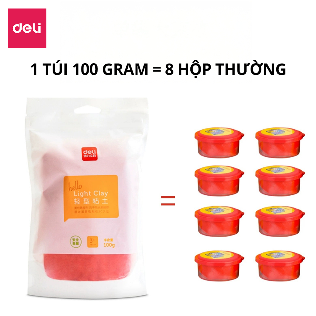 Đất Nặn Tự Khô Nhiều Màu Deli – Túi 100g Đất Nặn An Toàn Cho Bé, Mềm Mịn, Màu Sắc Tươi Sáng Dễ Tạo Hình