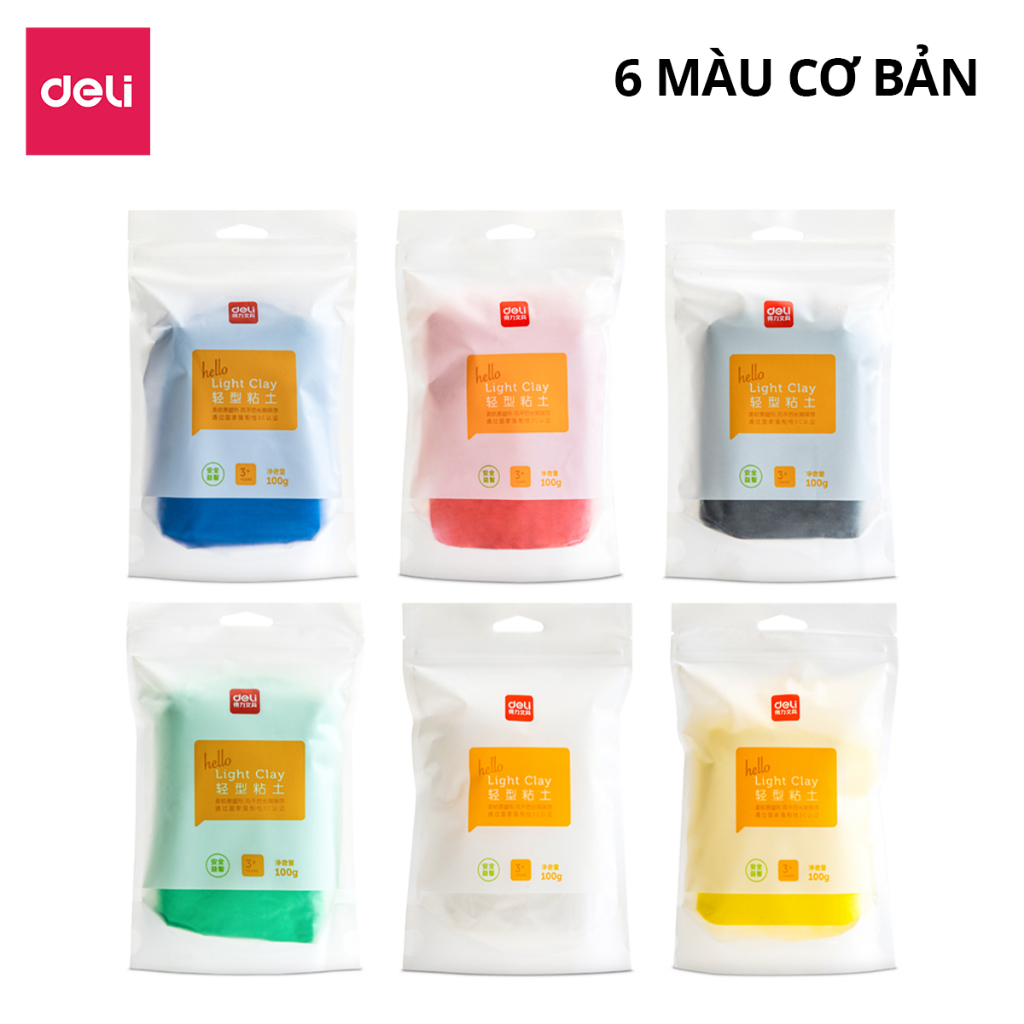 Đất Nặn Tự Khô Nhiều Màu Deli – Túi 100g Đất Nặn An Toàn Cho Bé, Mềm Mịn, Màu Sắc Tươi Sáng Dễ Tạo Hình