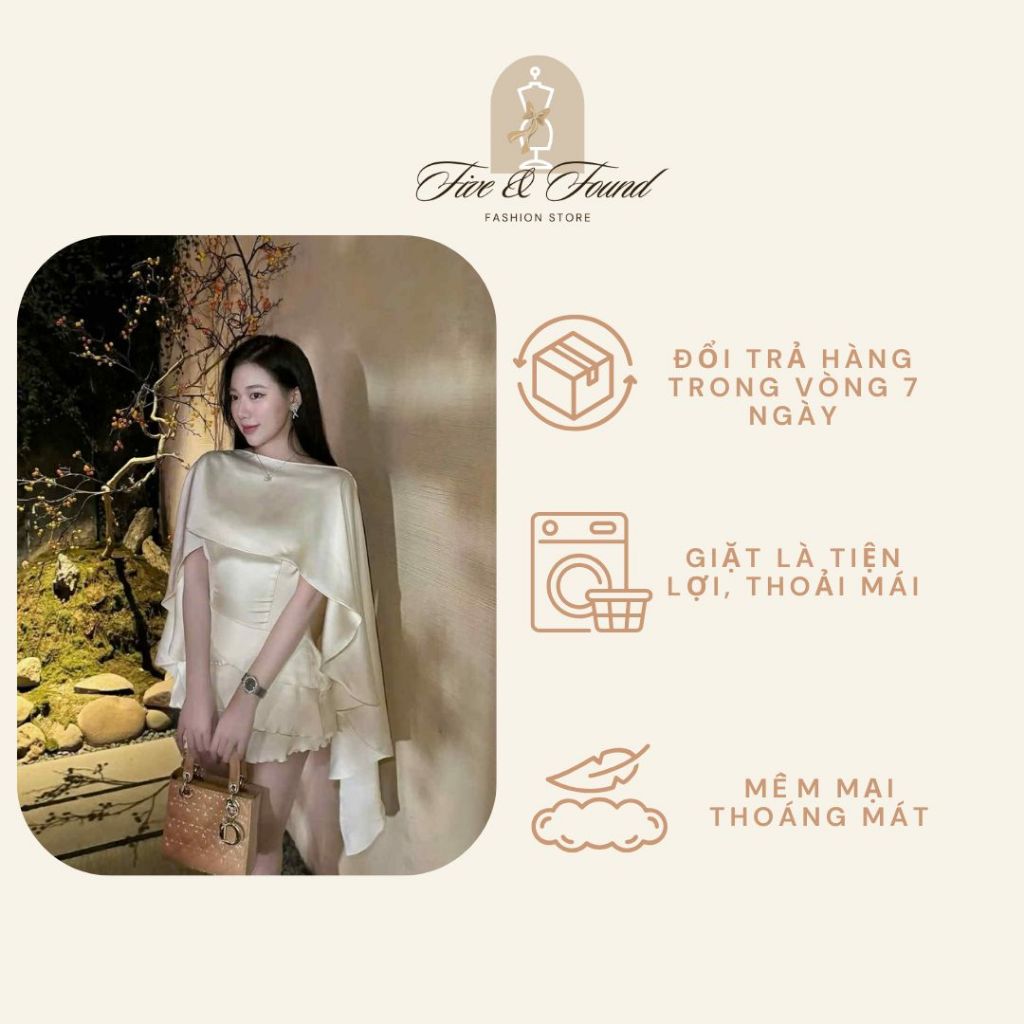 Product image Đầm tiểu thư Five & Found mã DTF02 trắng kem dáng ngắn tay dài - Tầng bèo tôn dáng - Vải mềm thoáng mát 1