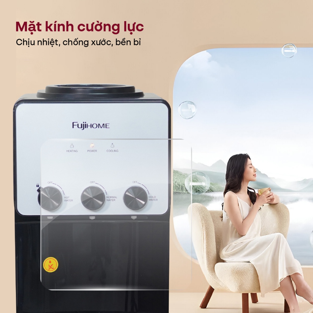 Máy nước nóng lạnh Nhập Khẩu FUJIHOME WD677C, Câu nước bình úp 3 vòi tiện lợi có khóa an toàn cho trẻ em
