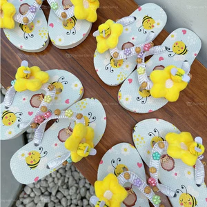 Dép Kẹp Xỏ Ngón Bé Gái HD Mũi Tròn Đế Cao Su Mềm In 3D Hoạt Hình Quai Đính Bông Hoa