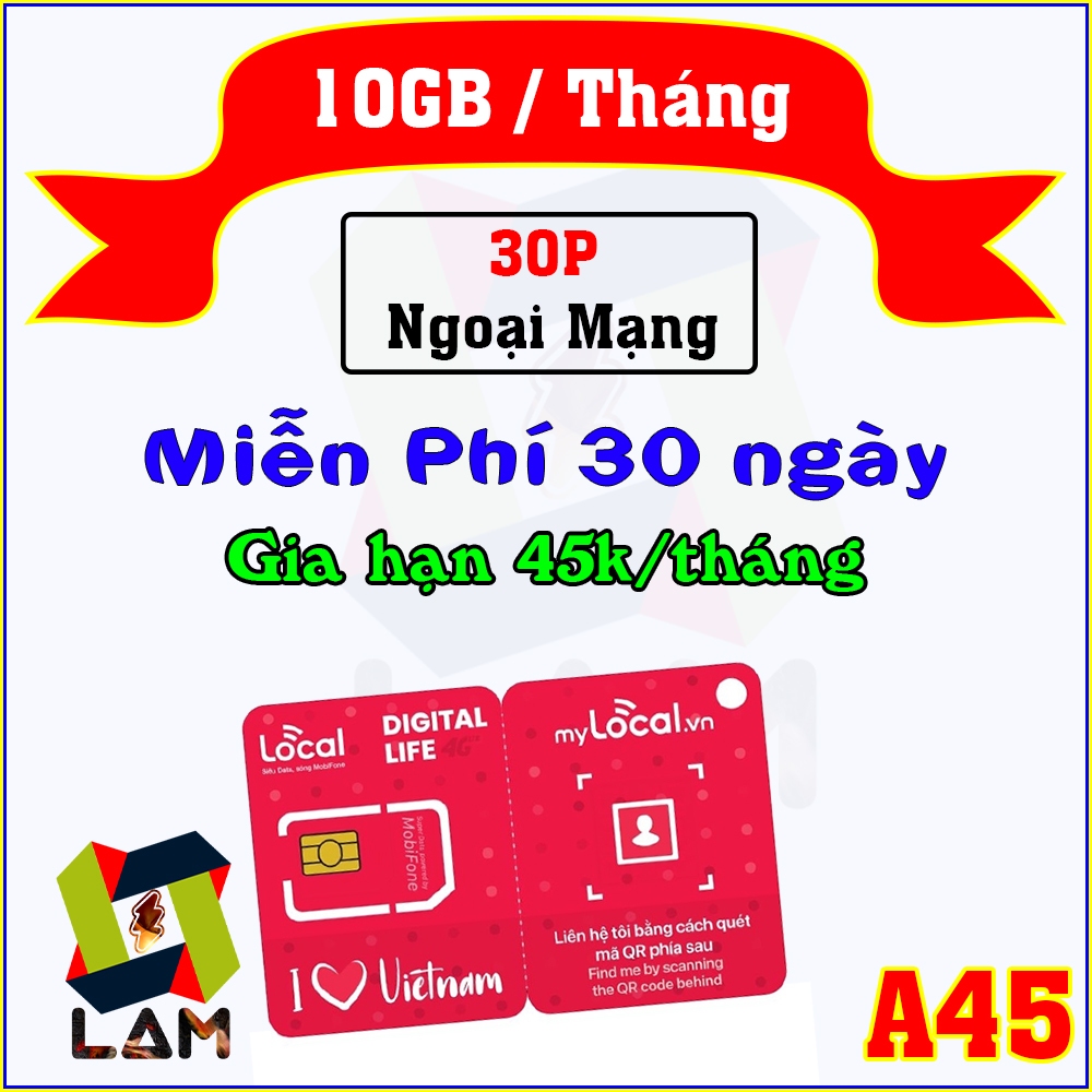 (Tự Chọn Số) Sim 4G 5G Local A45 A69 A79 A99 A119. Miễn Phí tháng đầu. Sóng Mobifone
