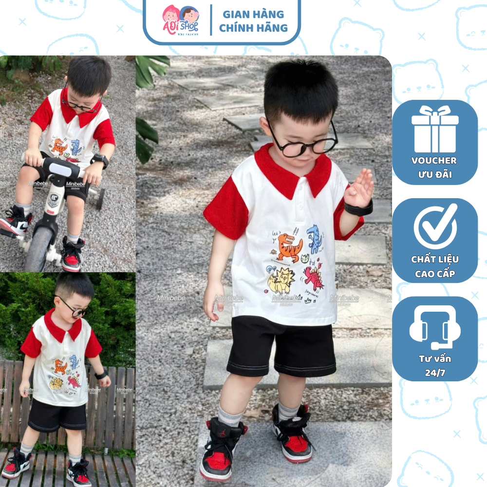 [À ƠI SHOP] K06- bộ polo phối tay và cổ đỏ khủng long let's go- a117.1694