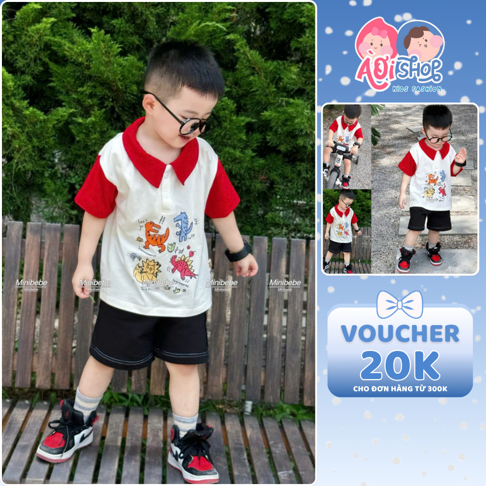 [À ƠI SHOP] K06- bộ polo phối tay và cổ đỏ khủng long let's go- a117.1694