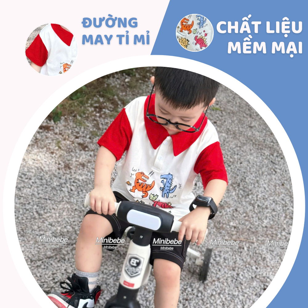 [À ƠI SHOP] K06- bộ polo phối tay và cổ đỏ khủng long let's go- a117.1694