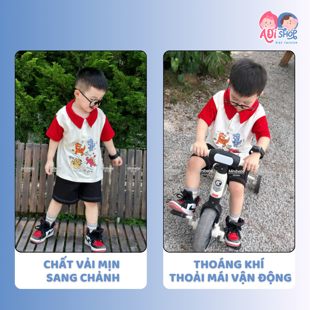 [À ƠI SHOP] K06- bộ polo phối tay và cổ đỏ khủng long let's go- a117.1694