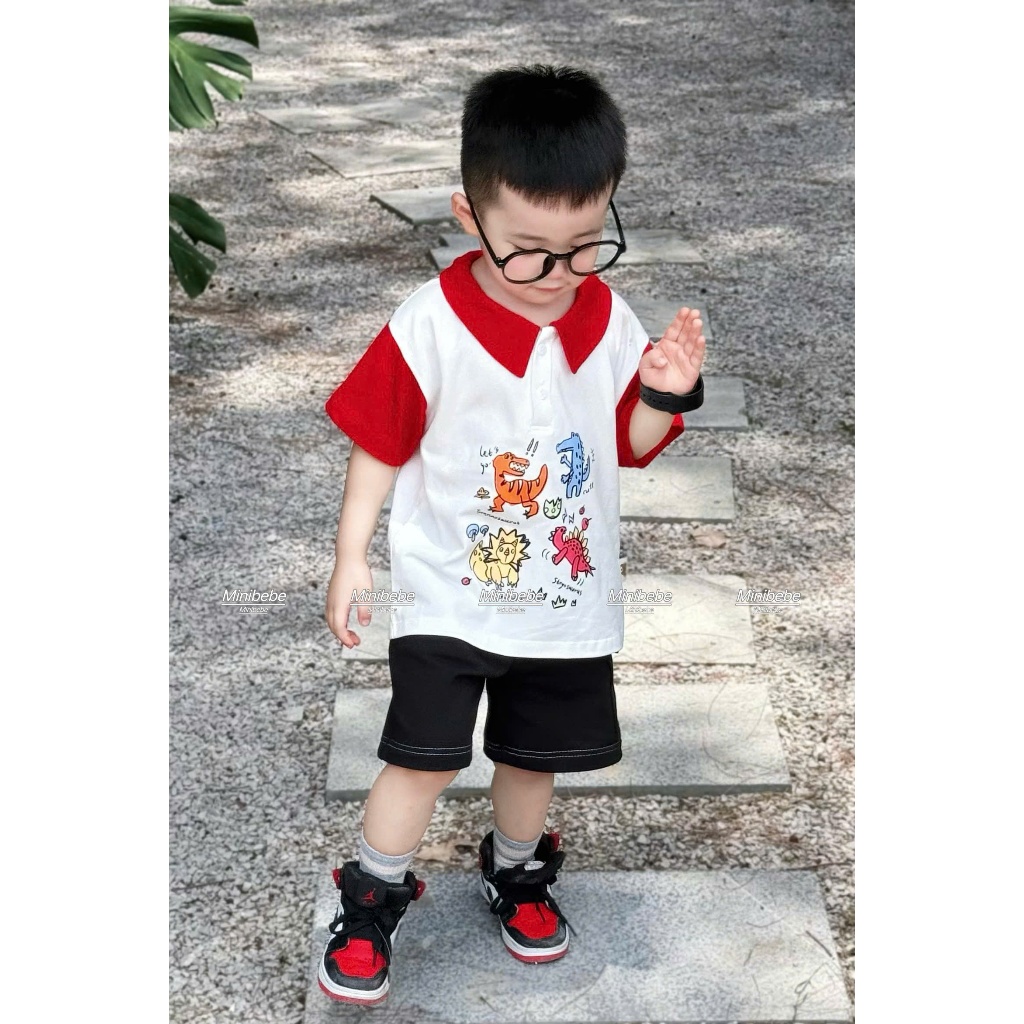 [À ƠI SHOP] K06- bộ polo phối tay và cổ đỏ khủng long let's go- a117.1694