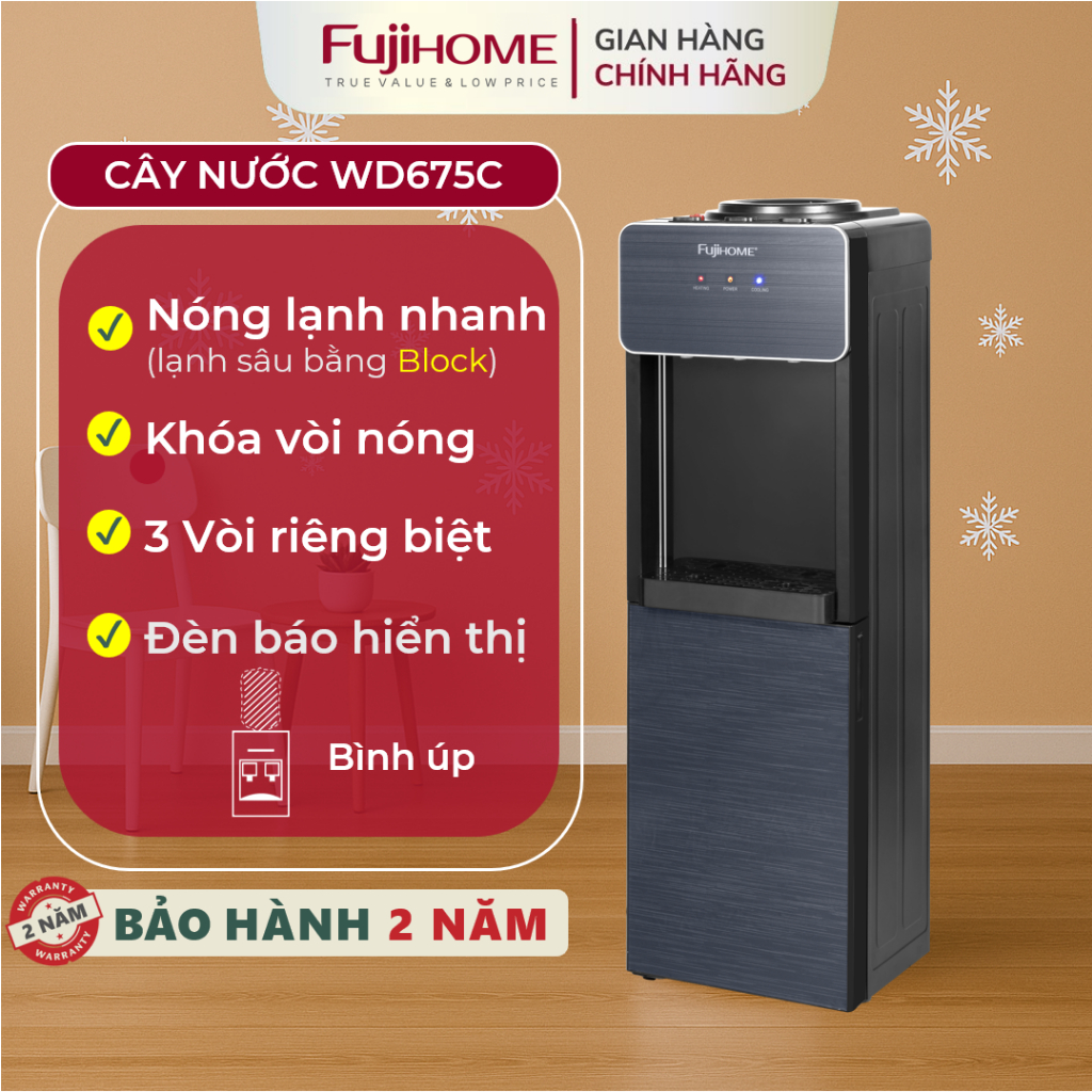Cây nước nóng lạnh 2 chức năng Nhập Khẩu FUJIHOME WD675C, Cây nước làm lạnh sâu có ngăn chứa đồ