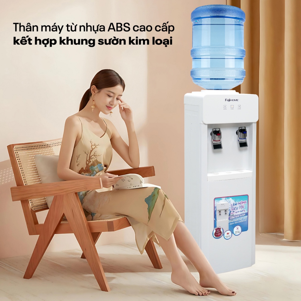 Cây nước nóng lạnh bình úp Nhập Khẩu FUJIHOME WD676C, Máy nước nóng lạnh có khóa vòi nóng tiết kiệm điện