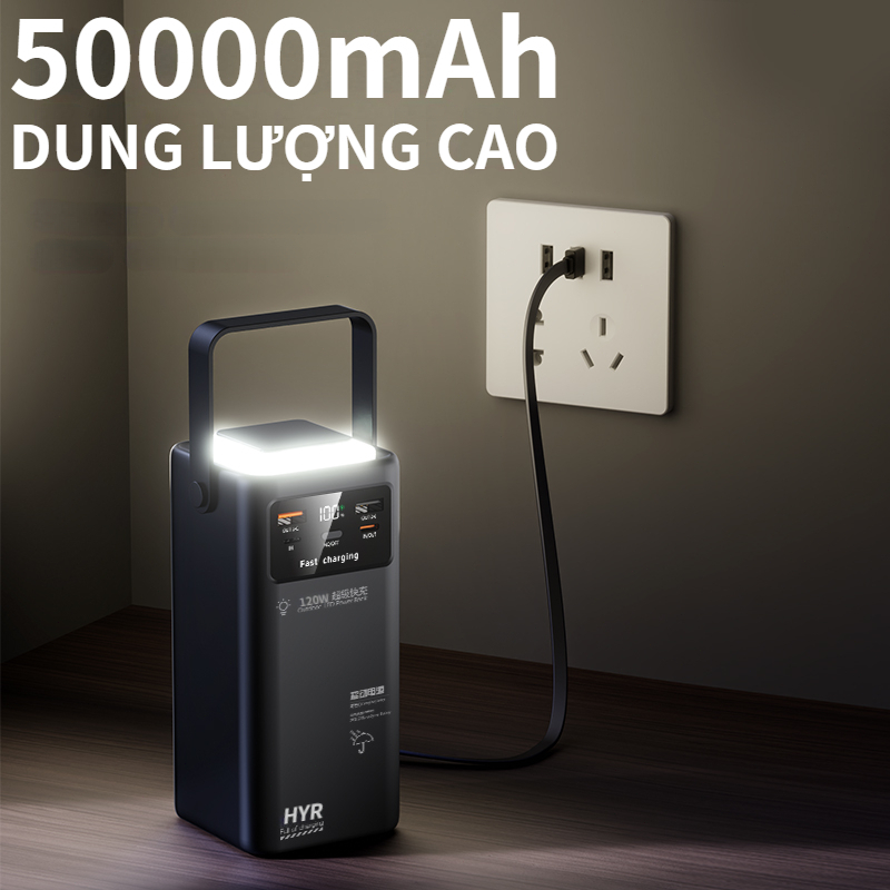 Sạc dự phòng 50.000 80.000 dung lượng lớn sạc cục nhanh kèm 4 dây sạc, tích hợp đèn và màn led