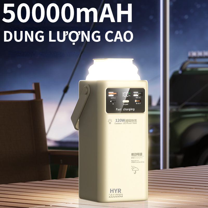 Sạc dự phòng 50.000 80.000 dung lượng lớn sạc cục nhanh kèm 4 dây sạc, tích hợp đèn và màn led