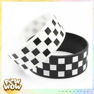 Vòng Tay Thể Thao Nhựa Silicone Dẻo Bản To Phong Cách Hoạ Tiết Pattern Sọc Caro Thú Vị Đen Trắng Black White Nam Tính