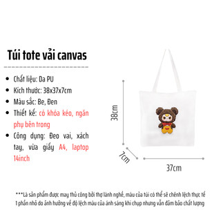 Túi vải canvas túi tote có khóa miệng ngăn phụ bên trong thời trang phong cách hàn quốc TT01
