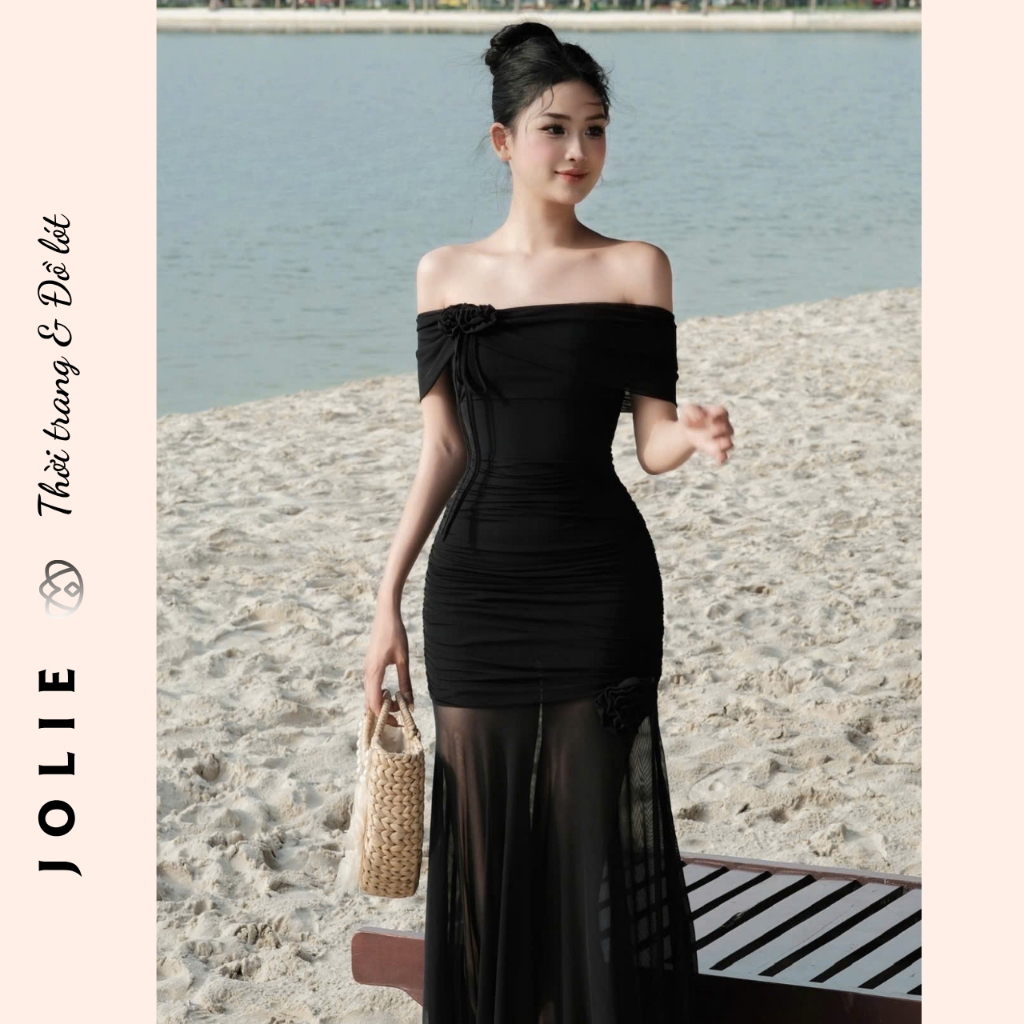 Váy body trễ vai thun lưới siêu sang chảnh
