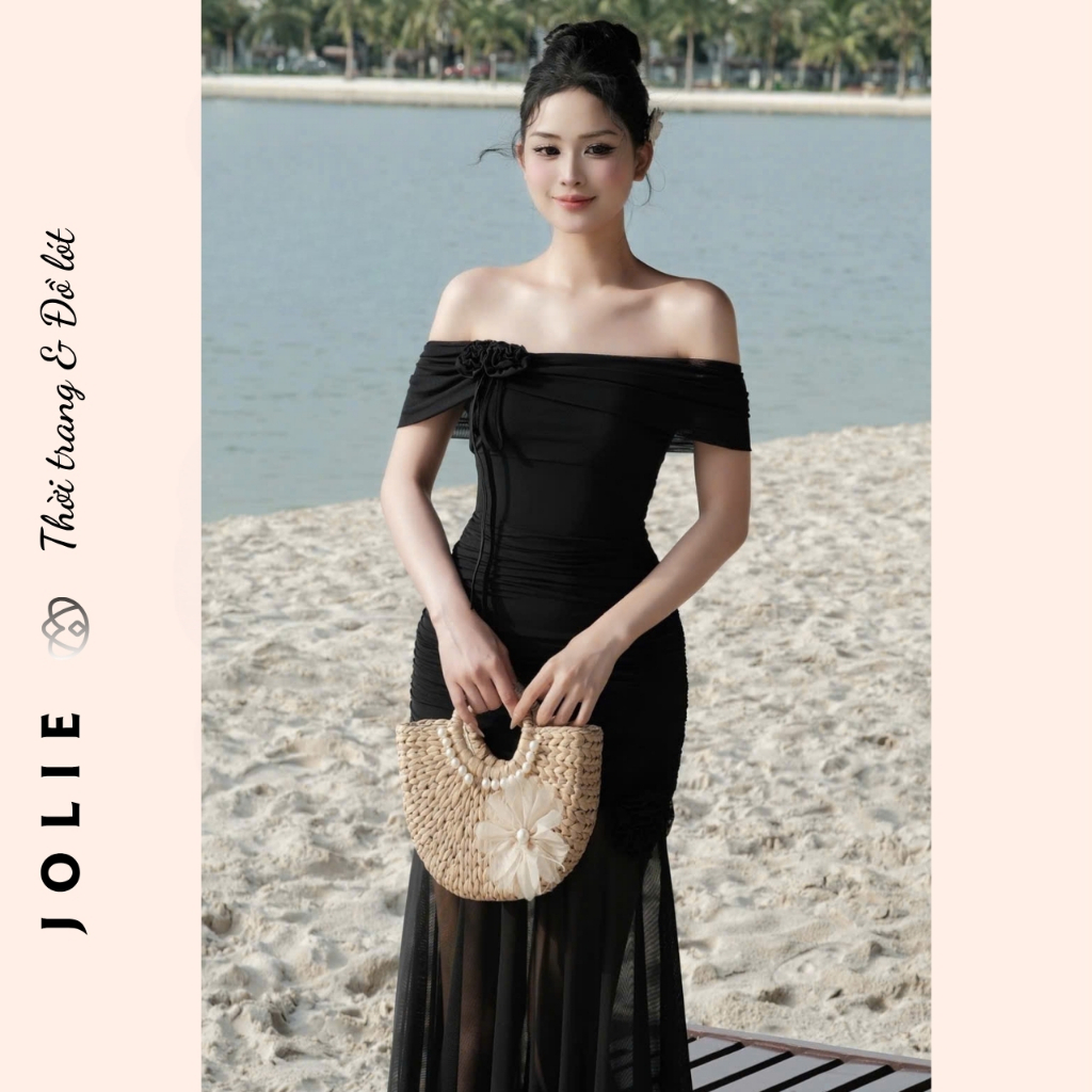 Váy body trễ vai thun lưới siêu sang chảnh