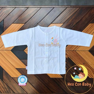 [CAO CẤP] Áo Trắng Tay Dài Hello B&B Cúc Giữa Cotton Mát Mịn Thấm Hút Mồ Hôi Cho Bé