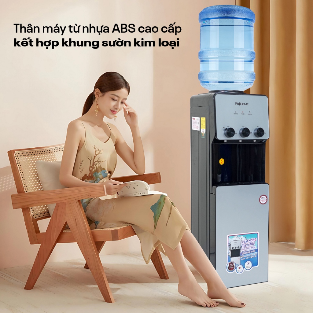 Máy nước nóng lạnh Nhập Khẩu FUJIHOME WD677C, Câu nước bình úp 3 vòi tiện lợi có khóa an toàn cho trẻ em