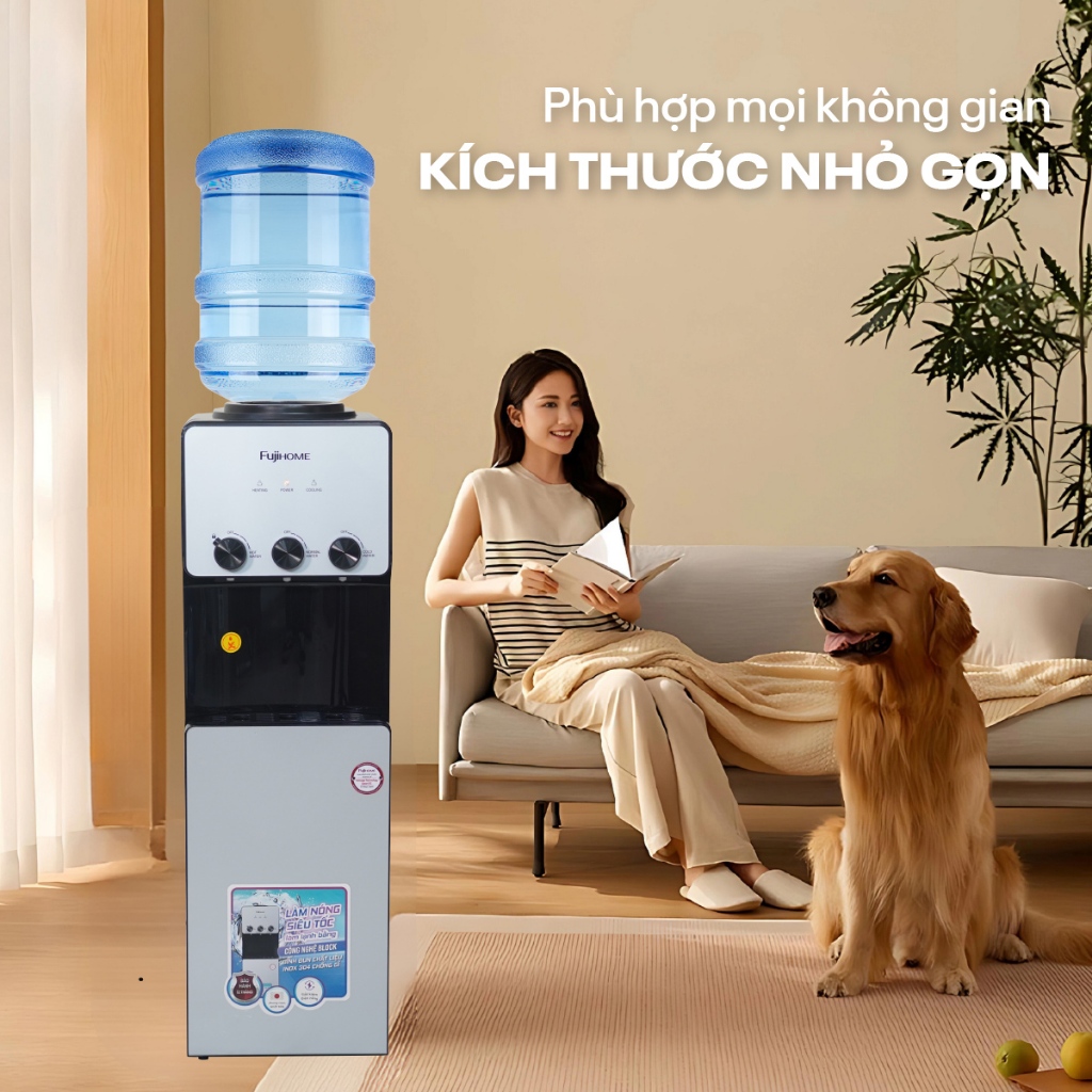Máy nước nóng lạnh Nhập Khẩu FUJIHOME WD677C, Câu nước bình úp 3 vòi tiện lợi có khóa an toàn cho trẻ em