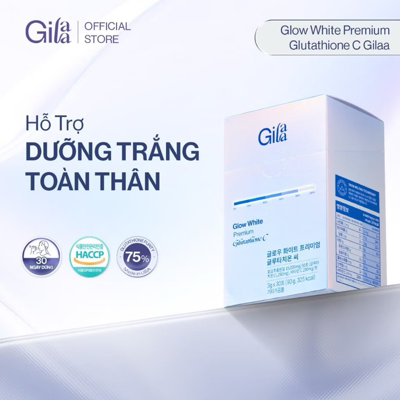 gilaa glow white premium glutathione c Thực phẩm bổ sung Gilaa Glow White Premium Glutathione C (3g x 30 gói) -  Dạng Bột Ngậm