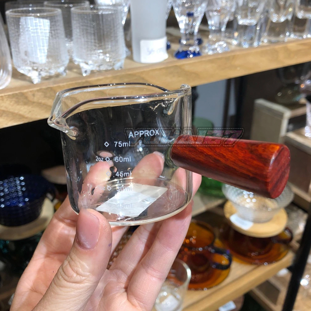 Cốc Thuỷ Tinh Cán Gỗ dung tích 75ml ca đong Đong Cafe, Sữa, mật ong, espresso