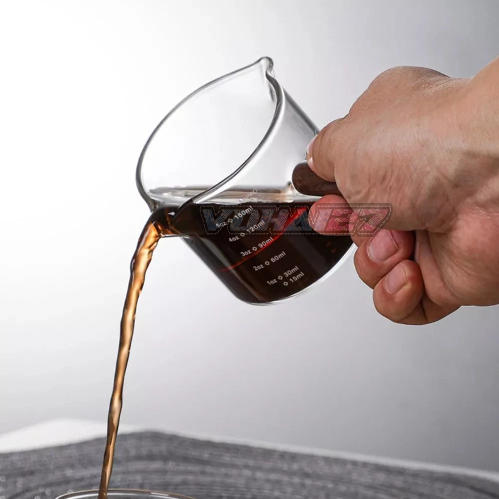 Cốc Thuỷ Tinh Cán Gỗ dung tích 75ml ca đong Đong Cafe, Sữa, mật ong, espresso