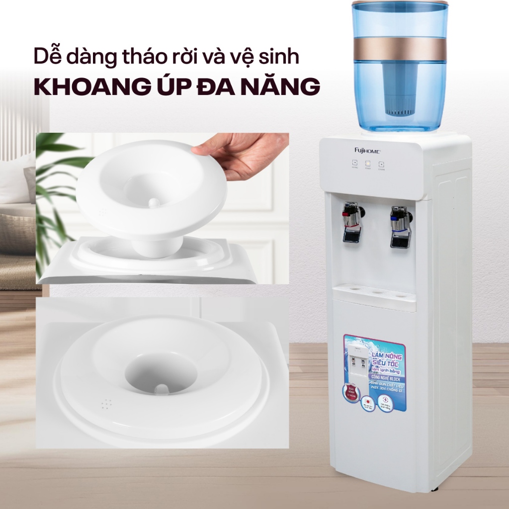Cây nước nóng lạnh bình úp Nhập Khẩu FUJIHOME WD676C, Máy nước nóng lạnh có khóa vòi nóng tiết kiệm điện