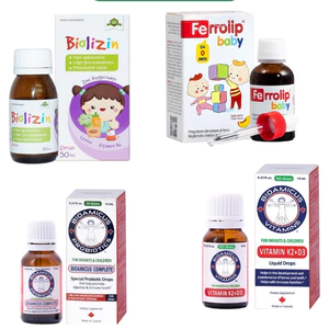 Kẽm Biolizin, sắt Ferrolip Baby, K2d3 và men 10 chủng BioAmicus