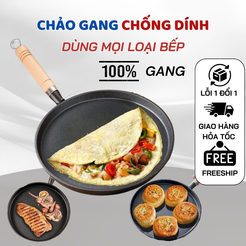 Chảo Nướng Gang Hàn Quốc Chống Dính,  Không Cần Dầu Ăn 34cm - Chảo Nướng Bảo Vệ Sức Khỏe