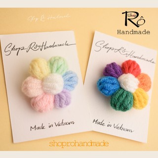 Ghim cài áo hoa len năm cánh cầu vồng xinh xắn 4cm|Pin, trâm cài balo, cặp,huy hiệu|Shop Rô Handmade