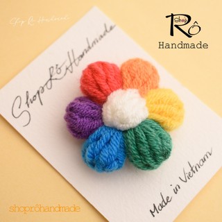 Ghim cài áo hoa len năm cánh cầu vồng xinh xắn 4cm|Pin, trâm cài balo, cặp,huy hiệu|Shop Rô Handmade