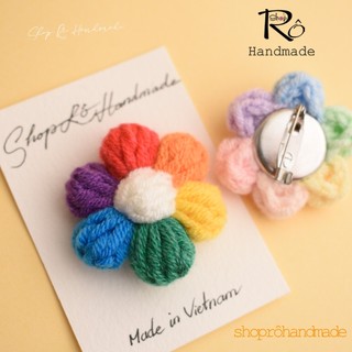 Ghim cài áo hoa len năm cánh cầu vồng xinh xắn 4cm|Pin, trâm cài balo, cặp,huy hiệu|Shop Rô Handmade