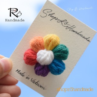Ghim cài áo hoa len năm cánh cầu vồng xinh xắn 4cm|Pin, trâm cài balo, cặp,huy hiệu|Shop Rô Handmade